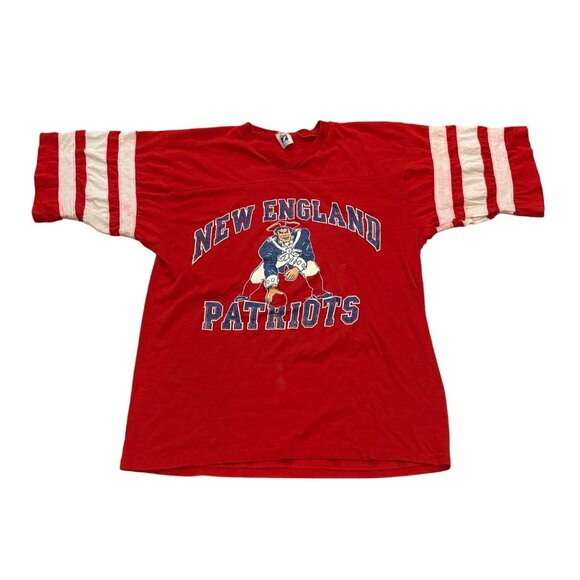 Vintage 80's Logo 7 New England Patriots 3/4 Short Sleeve Shirt Red Men's Large - Picture 1 of 9